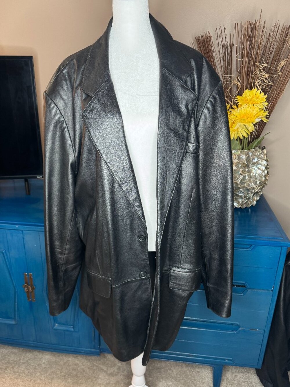 Vintage Roundtree & Yorke Black Lambskin Leather Blazer Jacket, Size 2XLT